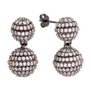 Elegant Confetti Women's 18K Black Gold Plated CZ Simulated Diamond Pave Ball Drop Statement Earrings 18k Black Gold