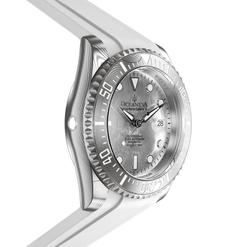 Damascus Swiss Automatic SW200 Deep Marine Explorer II Damascus/Silver Damascus Dial/White Strap | Silver Dial