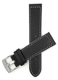 Bandini 20mm Extra long - Black / White Italian Leather Watch Band - Racer - Padded 20mm Extra long / Black / White / Silver Buckle |  Dial