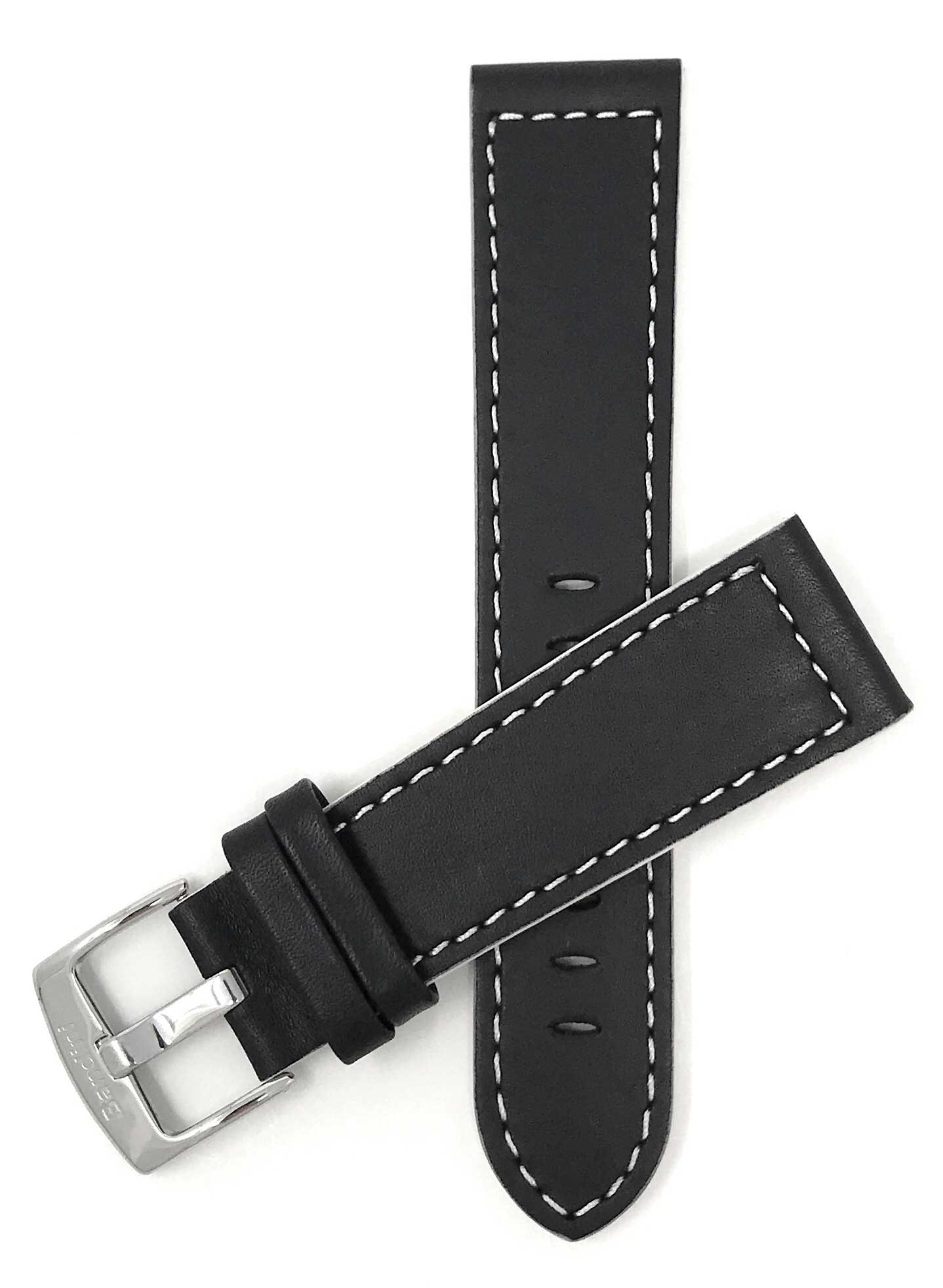 Bandini 20mm Extra long - Black / White Italian Leather Watch Band - Racer - Padded 20mm Extra long / Black / White / Silver Buckle |  Dial