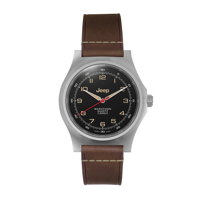 41mm JEEP WILLYS VINTAGE OFFICER'S QUARTZ COLOUR: SS/HERITAGE 3PC CRAZY HORSE LEATHER JEEP GPQ | Black Dial