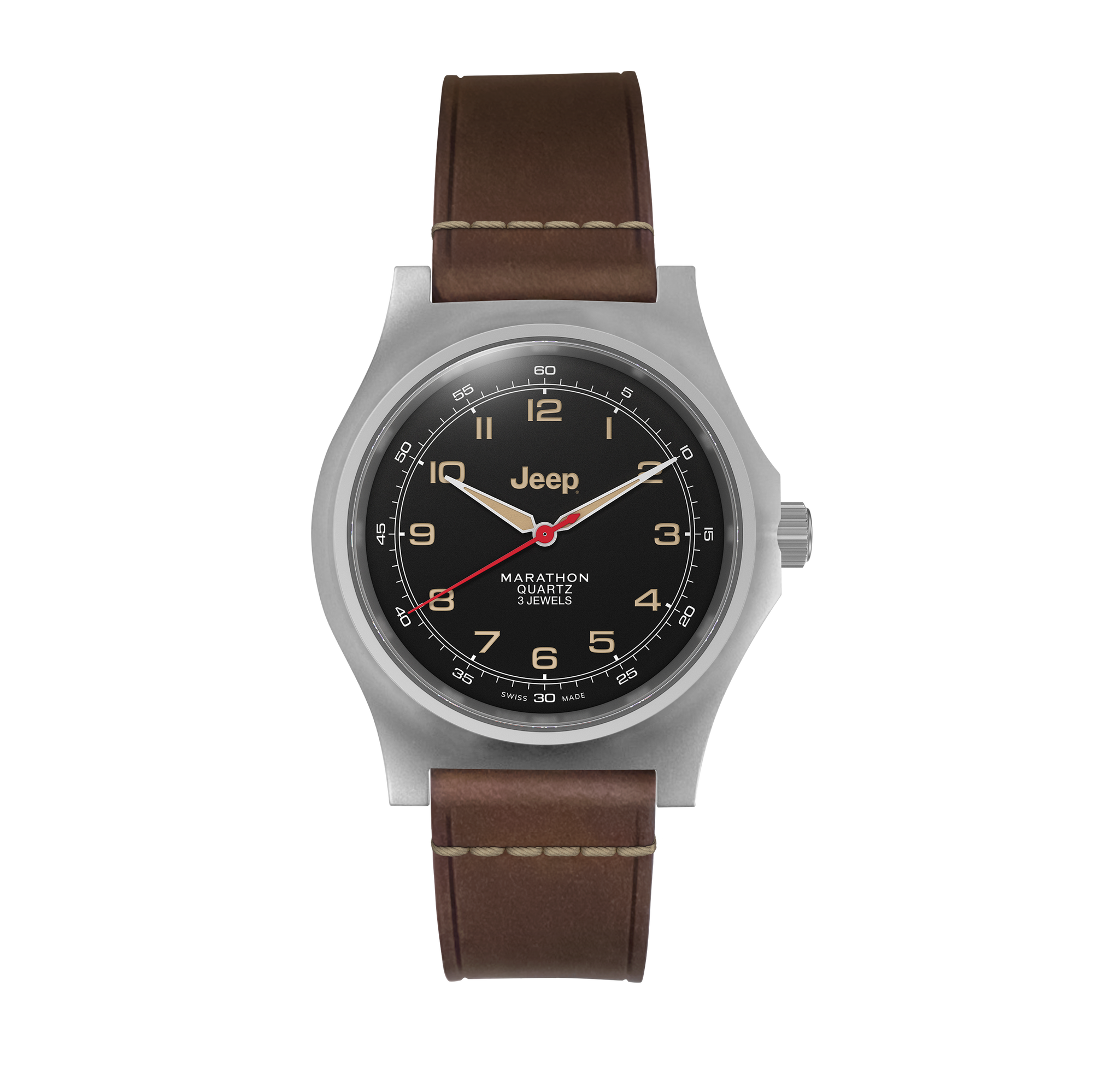 41mm JEEP WILLYS VINTAGE OFFICER'S QUARTZ COLOUR: SS/HERITAGE 3PC CRAZY HORSE LEATHER JEEP GPQ | Black Dial
