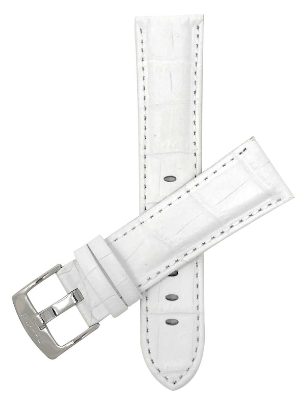 Bandini 30mm Extra long - White Leather Watch Band - Alligator Pattern - White Stitch - Glossy 30mm Extra long / White / Silver Buckle |  Dial