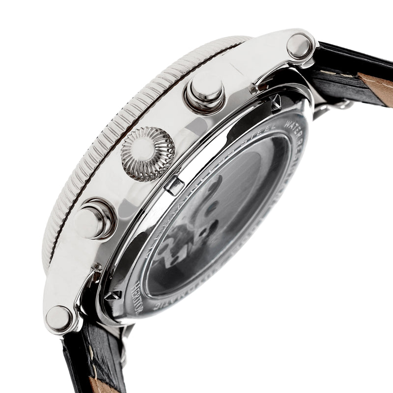 Winston Semi-Skeleton Leather-Band Watch Silver/Black | Black Dial