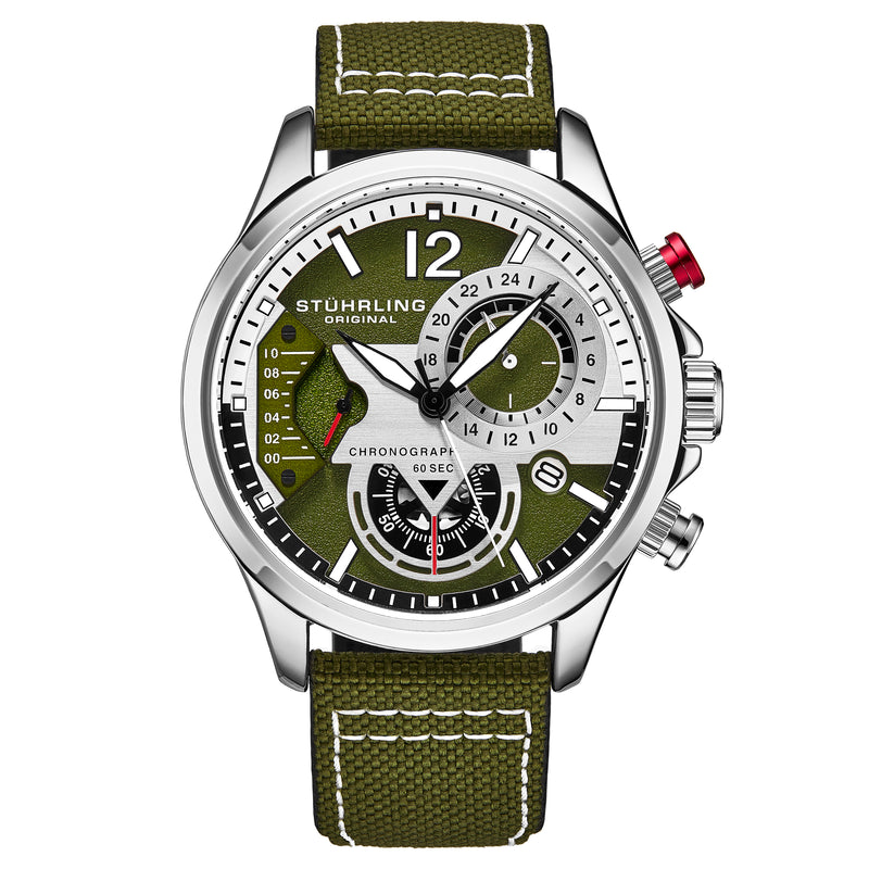 Cordura Quartz 45mm Aviator Green/Leather | Green Dial
