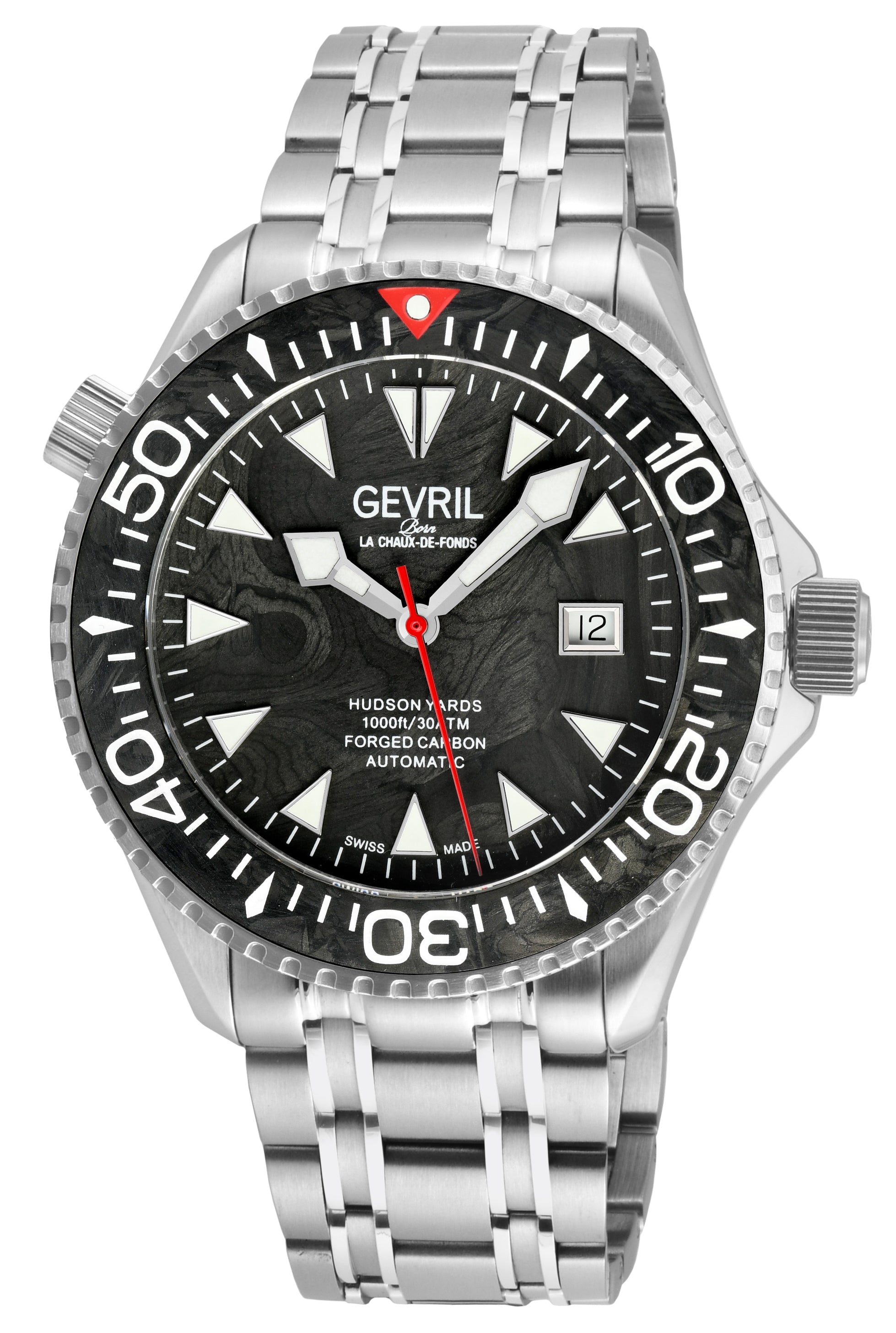 Hudson Yards -Forged Carbon Fiber Swiss Automatic SW200-1 - Forged Carbon Fiber Black Dial,  Unidirectional Rotating Bezel, 316L  Bracelet | Black Dial