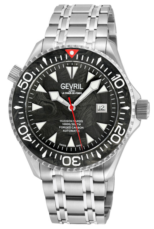 Hudson Yards -Forged Carbon Fiber Swiss Automatic SW200-1 - Forged Carbon Fiber Black Dial,  Unidirectional Rotating Bezel, 316L  Bracelet | Black Dial