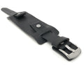 425 | 20mm Black Mens Leather Band Wrist Cuff, Rectangular Bund Strap 20mm / Black / Silver Buckle |  Dial