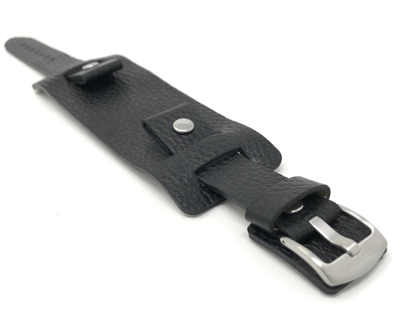 425 | 20mm Black Mens Leather Band Wrist Cuff, Rectangular Bund Strap 20mm / Black / Silver Buckle |  Dial