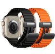 2 Pack - Magnetic Clasp Silicone Ocean Ripple Band for Apple Watch Ultra & Series 9/8/7/6 Black and Orange - 41mm/40mm/38mm |  Dial