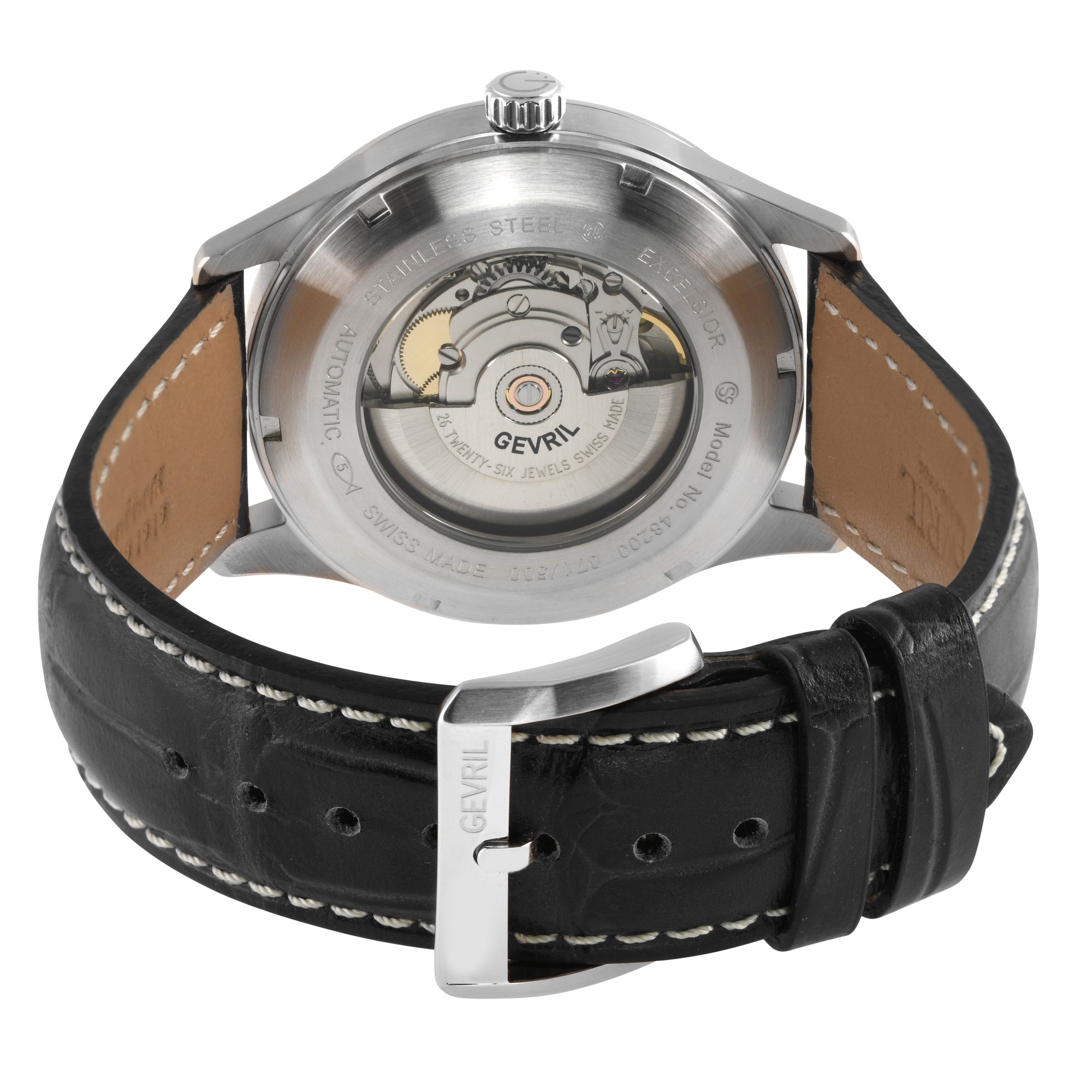 Excelsior Swiss made Automatic Sellita SW240, Day Date Black Dial,  Black Italian Handmade Leather Strap | Black Dial