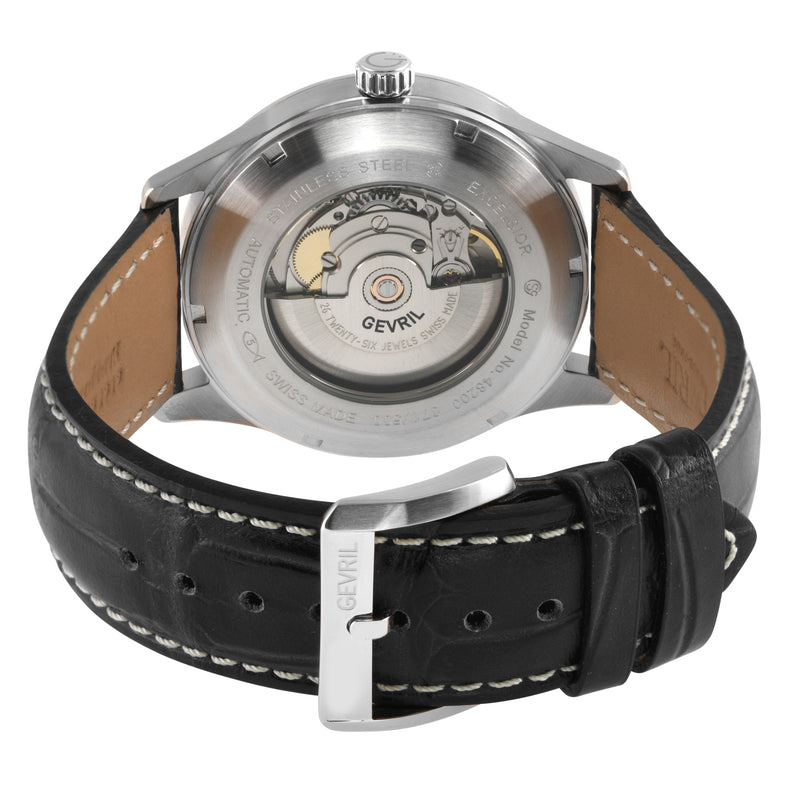 Excelsior Swiss made Automatic Sellita SW240, Day Date Black Dial,  Black Italian Handmade Leather Strap | Black Dial
