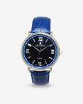 Men's Stainless Steel Quartz Watch with Rust Goldstone Glass Dial & Leather Strap