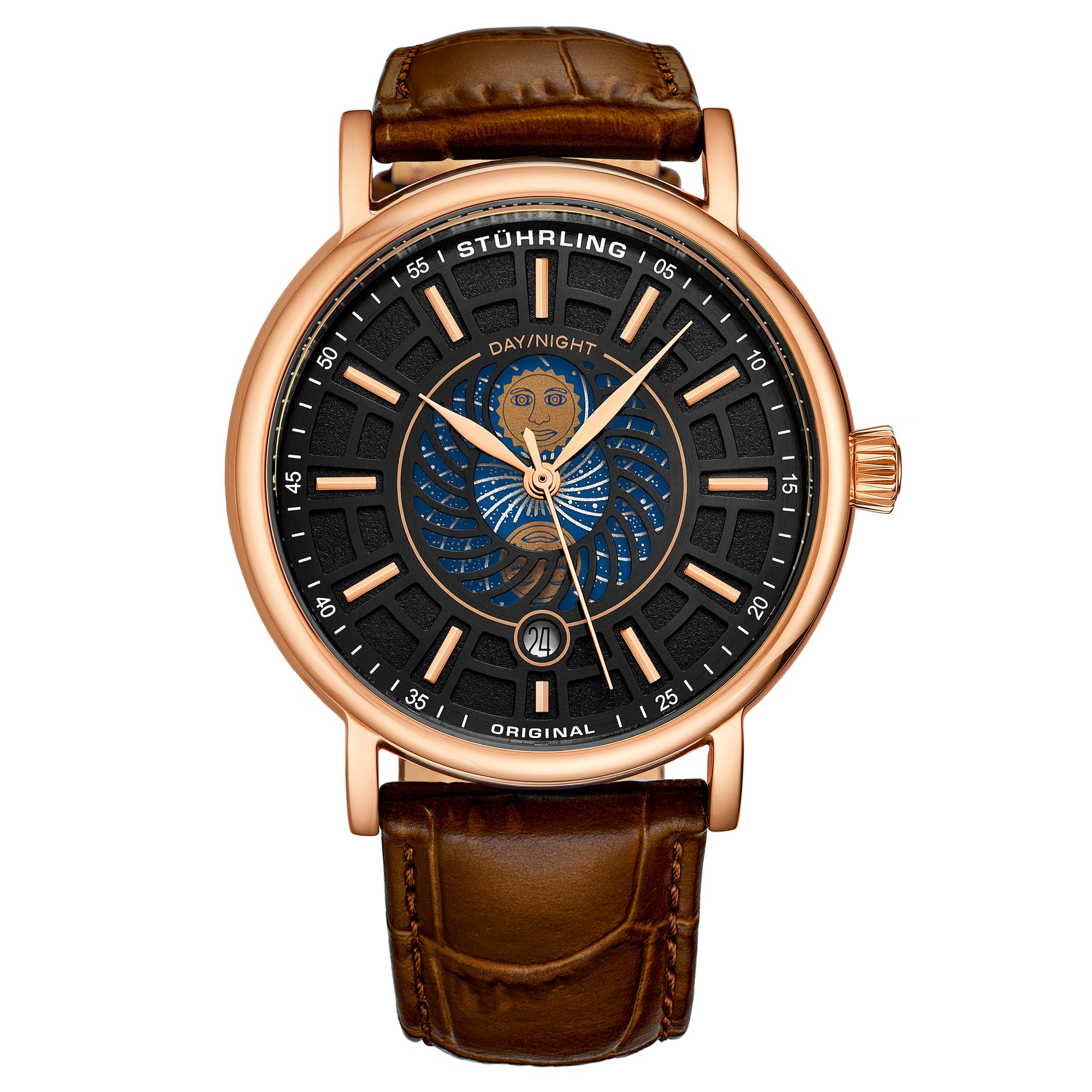 Symphony Rose Gold case/Leather strap/ Brass Dial | Black Dial