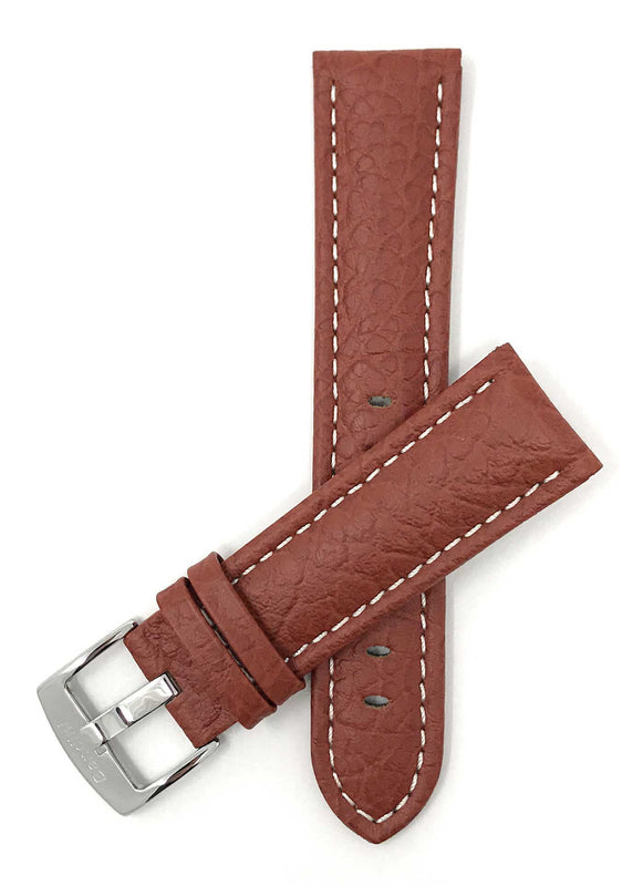 502 | 30mm Tan Italian Leather Watch Band - Buffalo Pattern - Padded 30mm / Tan / Silver Buckle |  Dial