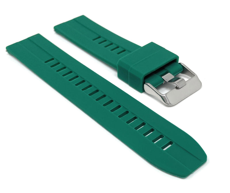 Bandini SIL.122 | Mens Quick Release Grooved Silicone Heavy Duty Sports Watch Band - 22mm / Green 22mm / Green |  Dial