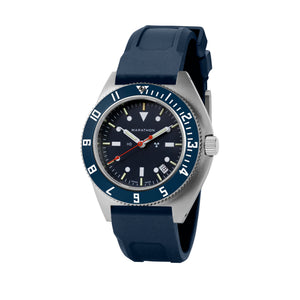 NAV, DATE,QUARTZ, SAPH, BLUE YONDER, COL: SS/BLPS 3PC RUBBER BLUE YONDER NAVIGATOR | Black Dial