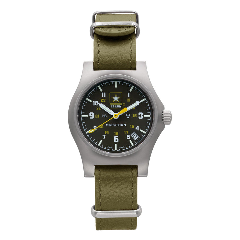 36mm Official US Army™ Officer's Watch with Date on Leather DEFSTAN (GPQ) MARATHON