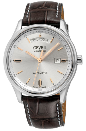 Excelsior Swiss made Automatic Sellita SW240, Silver Dial, Day/Date, Brown Leather strap | Silver Dial
