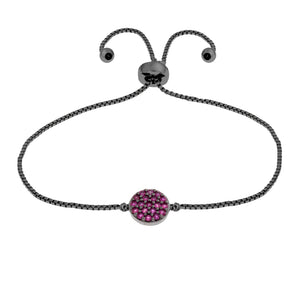 Elegant Confetti Women's 18K Black Gold Plated Pink CZ Simulated Diamond Circle Adjustable Bolo Bracelet 18k Black Gold