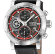 Flat Iron - Chronograph Swiss Made Automatic Chronograph, 42mm Stainless Steel, Black Dial, Black Italian Leather Strap | Black/Red Dial