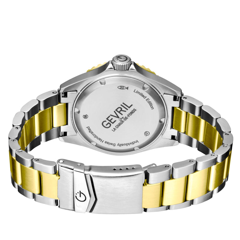 Wall Street Gevril Swiss Made SW200 Steel Rotating Bezel watch, Two toned Gold bezel, Black dial | Black Dial