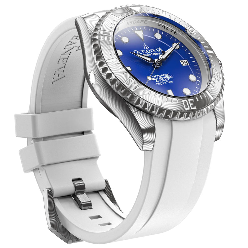 Damascus Swiss Automatic SW200 Deep Marine Explorer II Damascus/Blue Dial/White Strap | Blue Dial