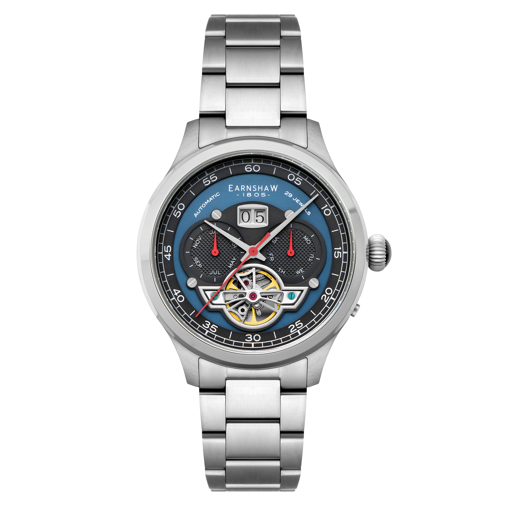 Baron Grand Date Calendar Open Heart Automatic Blue / Steel Stainless Steel | Blue Dial