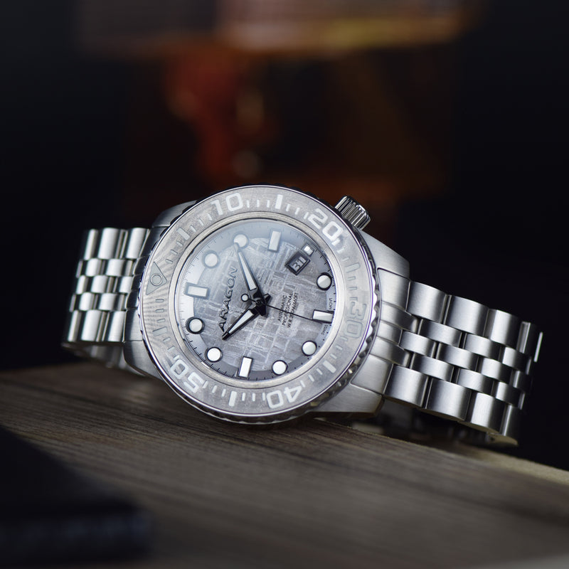 EVO Meteorite Swiss Automatic Limited Edition Titanium Damascus Bezel - Silver | Silver Dial