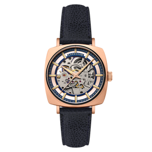 City Of London Moorgate Skeleton Automatic Rose Gold / Genuine Leather Strap | Rose Gold Dial