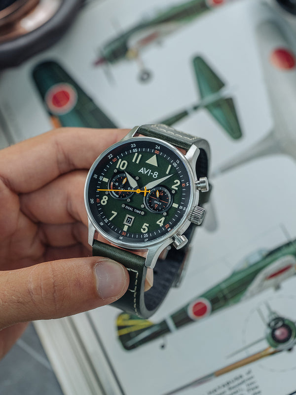 Hawker Hurricane Carey Dual Time Green / Leather | Green Dial