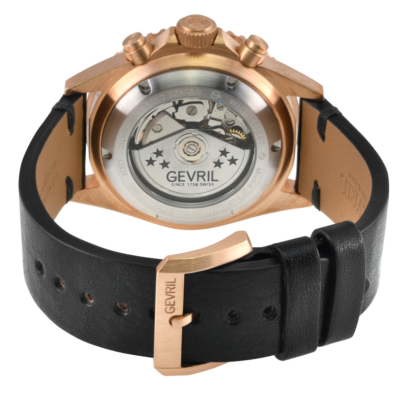 Wall Street - Bronze Gevril Swiss Automatic, Bronze case, Unidirectional Rotating Black Ceramic Bezel, Black Dial | Black Dial