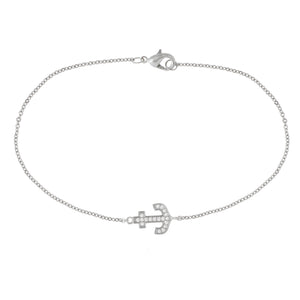 Elegant Confetti Women's 18K White Gold Plated CZ Simulated Diamond Anchor Pendant Bracelet 18k White Gold
