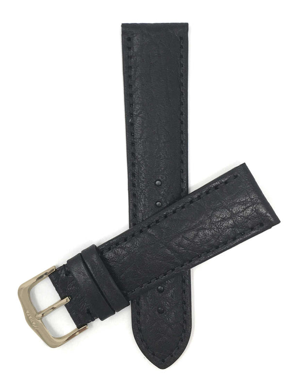 422 | 18mm Black Italian Leather Watch Band - Buffalo Pattern - Semi-Padded 18mm / Black / Gold Buckle |  Dial