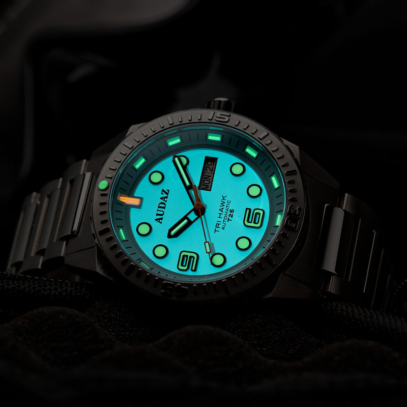 Tri-Hawk Tritium Blue with Luminous Glow Blue Dial