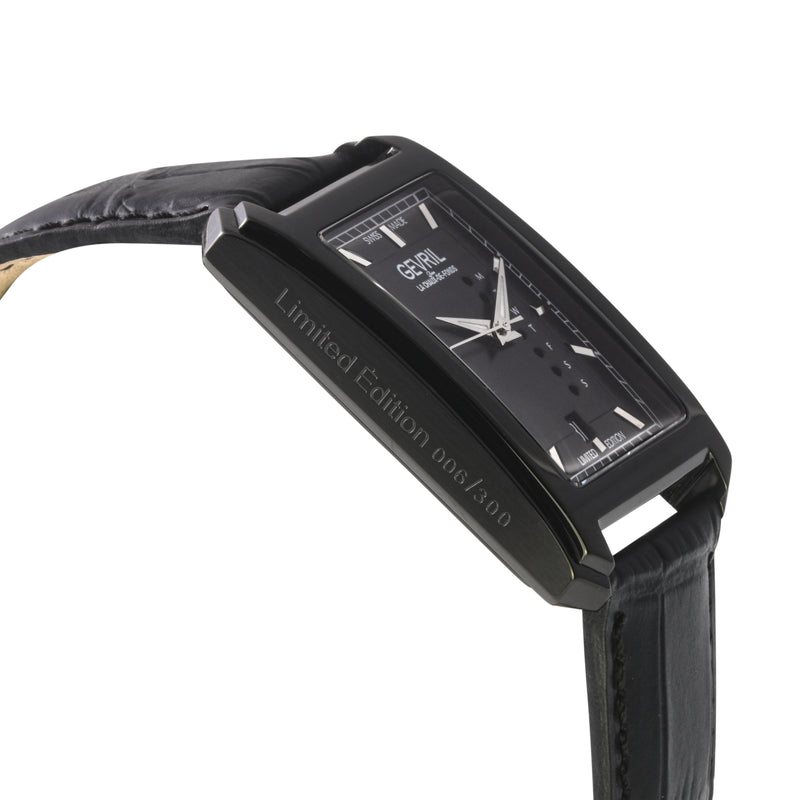 Manhattanhenge Gevril Swiss Made Automatic, Black Case, Black Dial, Black Italian Leather Strap | Black Dial
