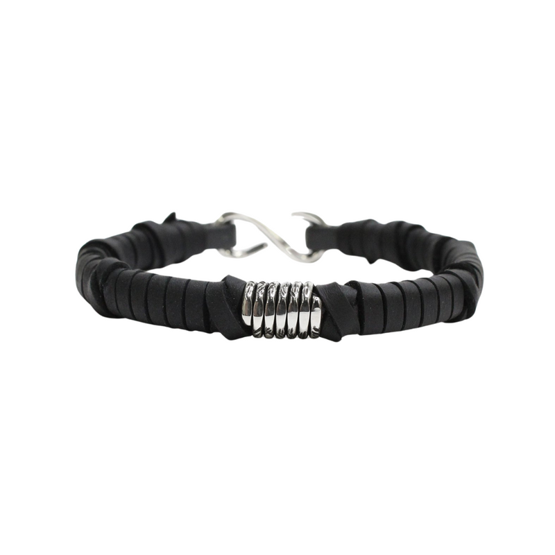 Handwrapped Black Leather, Sterling Coil M (7.25" Wrist) |  Dial