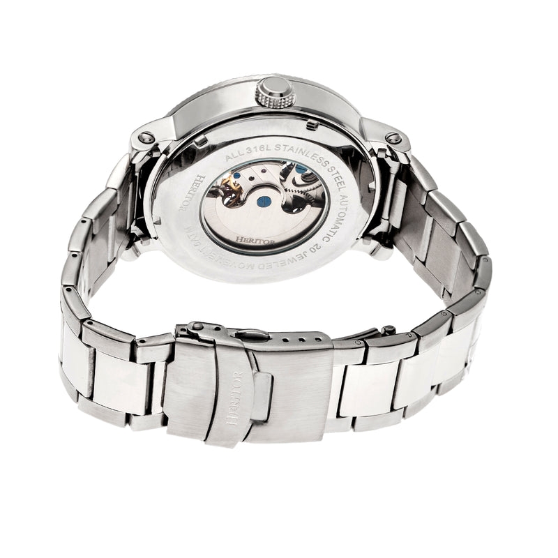 Automatic Aries Skeleton Bracelet Watch Silver/Black | Black Dial