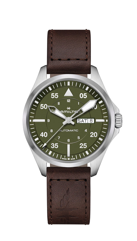 Khaki Aviation Pilot Day Date Auto Dark Brown / Leather