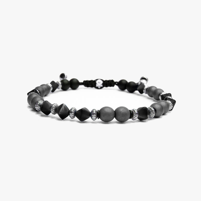 Grey Hematite, Black Czech Glass M (7.25" Wrist) |  Dial