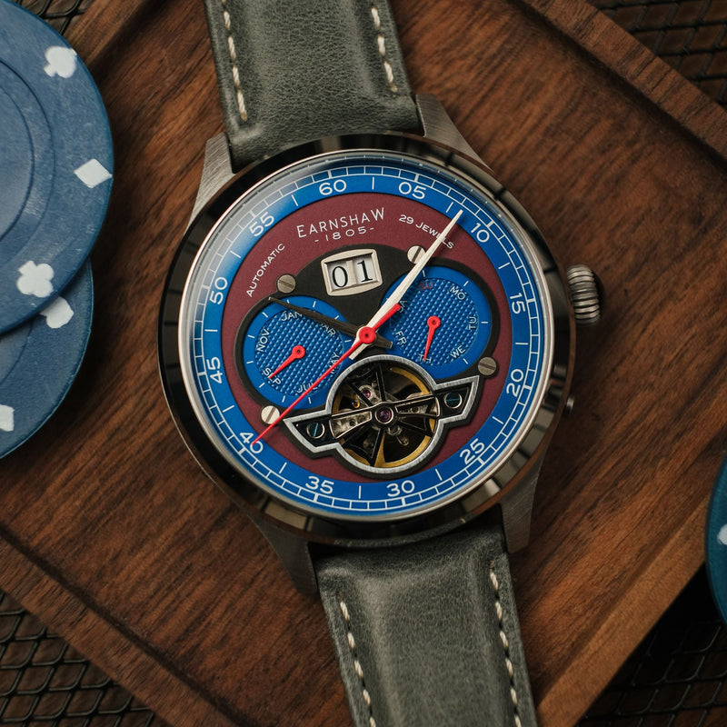 Baron Grand Date Calendar Open Heart Automatic Red / Green Leather | Red Dial