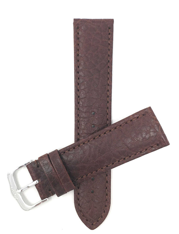 422 | 22mm Brown Italian Leather Watch Band - Buffalo Pattern - Semi-Padded 22mm / Brown / Silver Buckle |  Dial