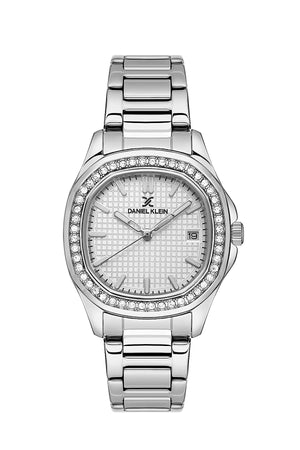 Oval Womens Metal Watch, Gemstones, Date - DK13626 Silver Green Dial