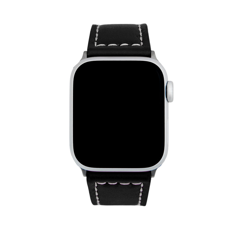 Thick Leather Racer Band with Stitch for Apple Watch Series 8/7/6/5/4/3/2/1/SE Black (38mm | 40mm | 41mm) |  Dial