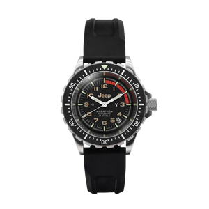 41mm JEEP RUBICON GSAR, SS, COL: SS/BKSS 3PC RUBBER JEEP GSAR ON BLACK 3PC RUBBER STRAP | Black Dial