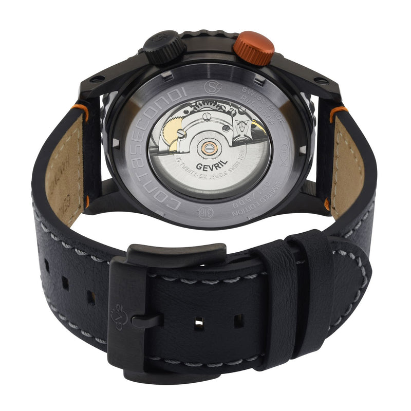 Contasecondi GV2 Contasecondi Men's Grey/Orange Dial Black Calfskin Leather Watch