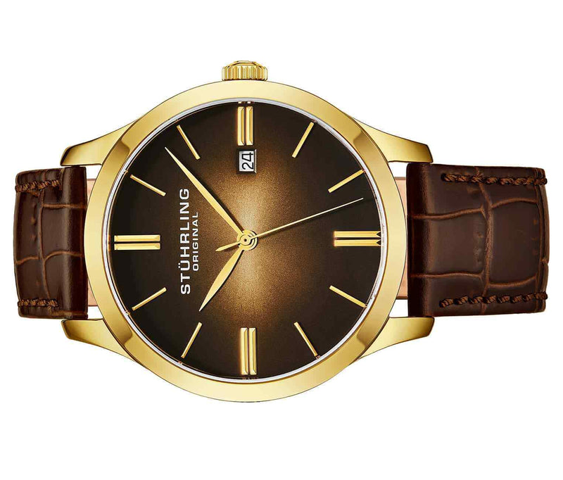 Mens Quartz Watch Black Dial, Silver Case, Black Leather Strap Tang Buckle Brown/Leather | Brown Dial