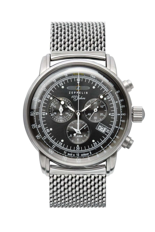 100 Jahre Chronograph Black with Mesh Bracelet | Black Dial