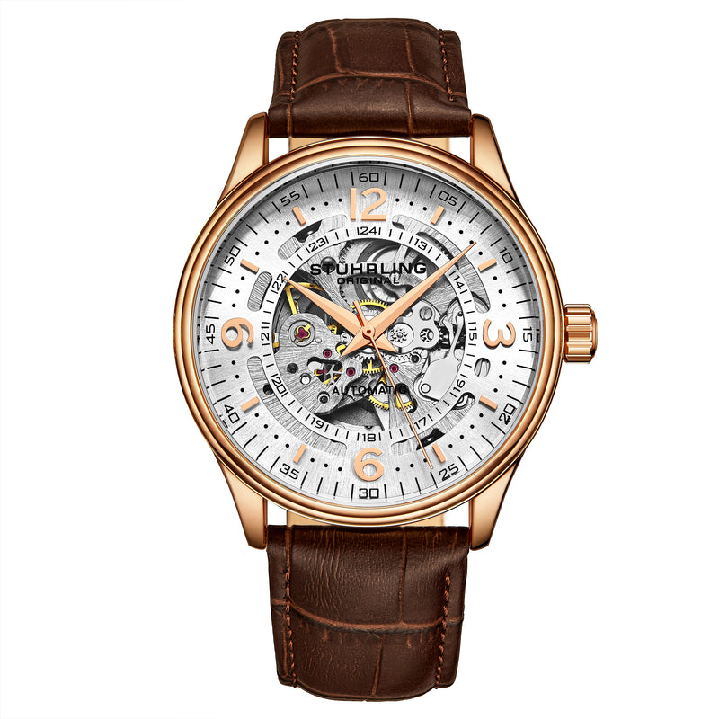 Denmark Automatic Skeleton Watch Brown/Leather | White Dial