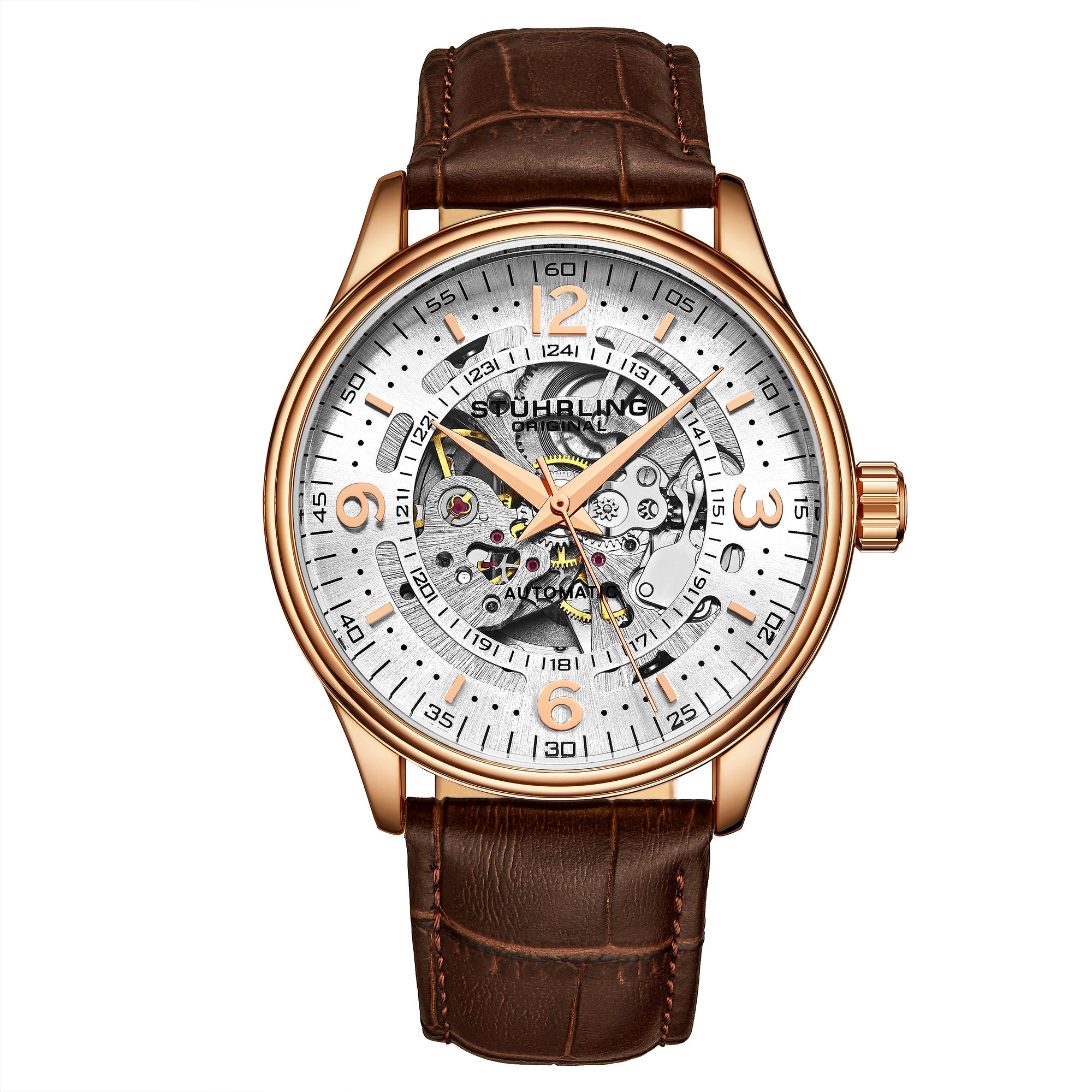 Denmark Automatic Skeleton Watch Brown/Leather | White Dial